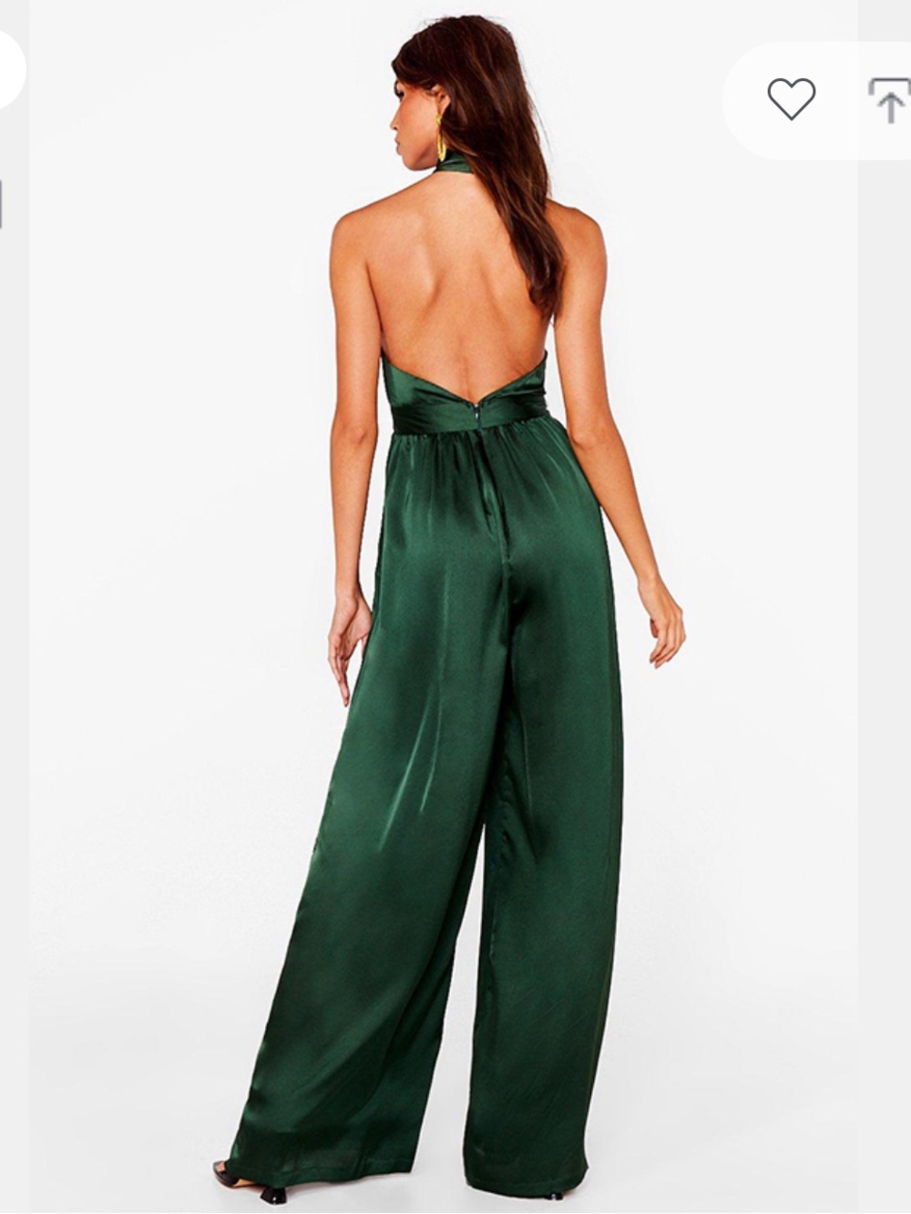Nasty Gal Green Satin Halter Backless Cut-Out Wide-Leg Jumpsuit Size 8 NWT - Picture 3 of 6